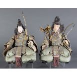 Japanese matched pair of male and female archer dolls
