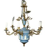 A Wedgwood six arm jasper ware chandelier