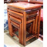 Nesting set of (4) Chinese mother of pearl inlaid rosewood tables