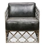 An Arthur Court style aluminum and black leather lounge chair