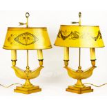 A Pair of French tole decorated bouilotte lamps