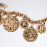 A gold coin and fourteen karat yellow gold bracelet