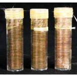 Three rolls of Lincoln cents: 1937s, 1940s, and 1942s