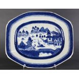 Chinese Canton blue and white landscape platter