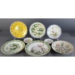 A lot of (9) Chinese Famille Rose and Famille Verte enameled porcelain dishes