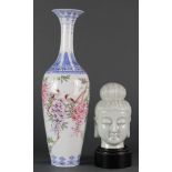 (lot of 2) Chinese eggshell porcelain vase with a ceramic Bodhisstva head