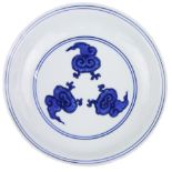 A Chinese Blue and White 'Dragon' Dish, with Wanli Mark