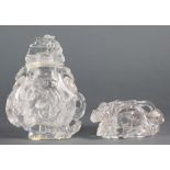 Chinese carved rock crystal urn and bowl