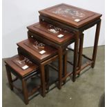 Nesting set of (4) Chinese mother of pearl inlaid rosewood tables