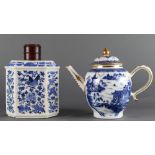 A Chinese blue and white tea caddy and teapot