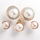 A group of pearl and fourteen karat gold jewelry