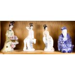 (lot of 4) Porcelain Chinese figures; (3) seated ladies