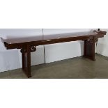 Massive Chinese hardstone altar table, the rectangular top with inverted spandrels at each end