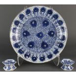 (Lot of 3) A Blue and White 'Aster' Dish and Pair of Stands