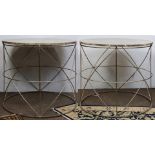 A pair of contemporary marble top side tables