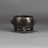 Chinese drum-form tripod censer