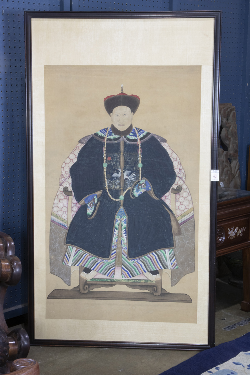 Large Chinese ancestor painting of a seated emperor