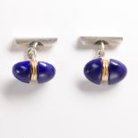 A pair of English lapis lazuli and sterling silver cufflinks