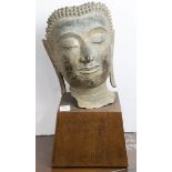 Thai Sukhothai style bronze Buddha head fragment