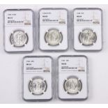 (lot of 5) Walking Liberty 50c group