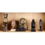 (lot of 6) Bronze and slate ancient Egyptian style sculptures
