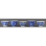 A (lot of 5) Chinese blue and white 'dragon' cups