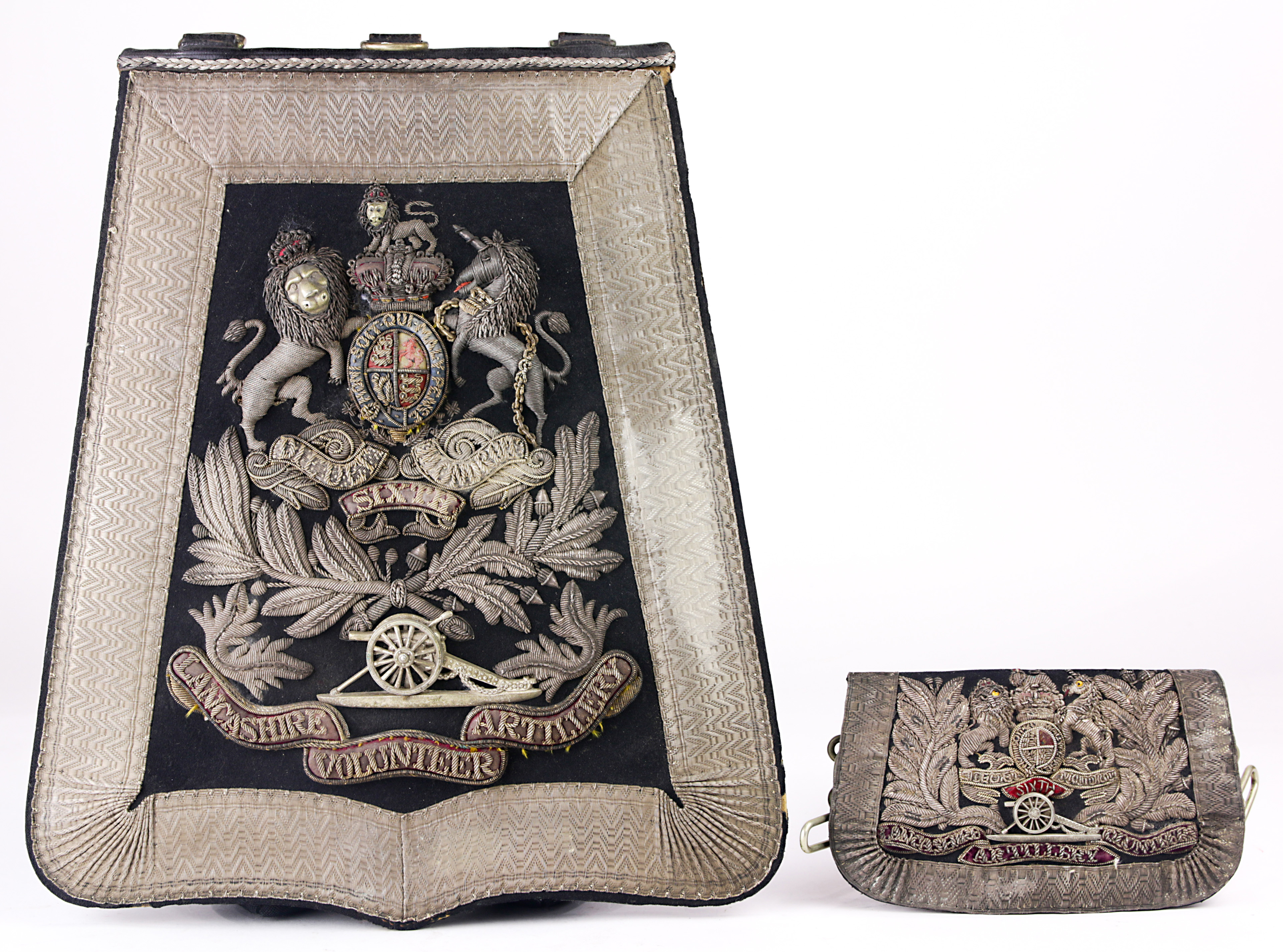 A (lot of 2) British Sixth Lancashire Volunteer Artillery embroidered pouches