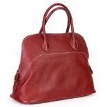 A Hermes 40cm Rouge H Sikkim Leather Bolide Relax Bag with Palladium Hardware