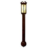 George III stick barometer, having a single window centering the mahogany case 39"h