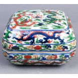 Chinese Famille Verte Enameled Porcelain Dragon Box
