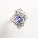 A no-heat Ceylon sapphire, diamond and platinum ring