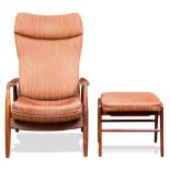 A Danish Modern Selig reclining lounge chair and ottoman