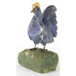 Lapis lazuli and serpentine sculpture of a rooster