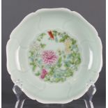 A Celadon-Ground Famille Rose Petal-Lobed 'Chrysanthemum' Dish, With Xuande Mark