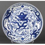 A Chinese Blue and White 'Dragon' Dish with 'Jin Fu Shang Yong' Mark