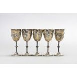 Group of (4) Chinese silver dragon wine cup