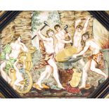 Framed Italian Capodimonte allegorical plaque