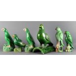 A (lot of 6) Chinese Export green glazed figures of birds