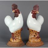 (Lot of 2) A Pair of Famille Rose Enamelled Porcelain Models of Rooster