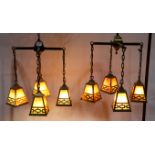An Arts and Crafts hammered amber slag glass hanging light fixture
