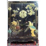 Chinese hardstone inlaid black lacquer two door cabinet