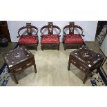 (lot of 6) Chinese mop rosewood sofa, (3) horseshoe chairs & 2 tables