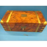 A large 19th century burr walnut brass bound writing box