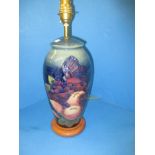 A Moorcroft Coral Finches table lamp, re-wired