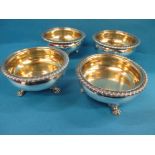 A set of 4 Georgian sterling silver gilt washed salts hallmarked London 1804?, approx weight 387g