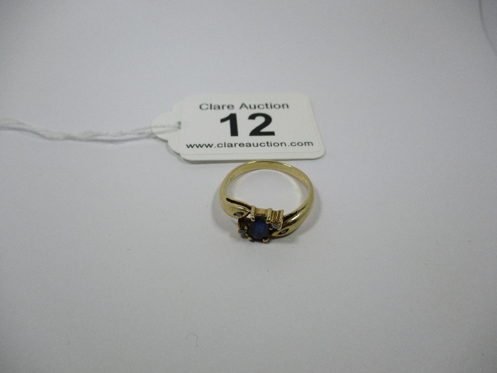 An 18ct yellow gold ring set with 4 diamonds and central blue sapphire, approx finger size 'S' - Image 7 of 7