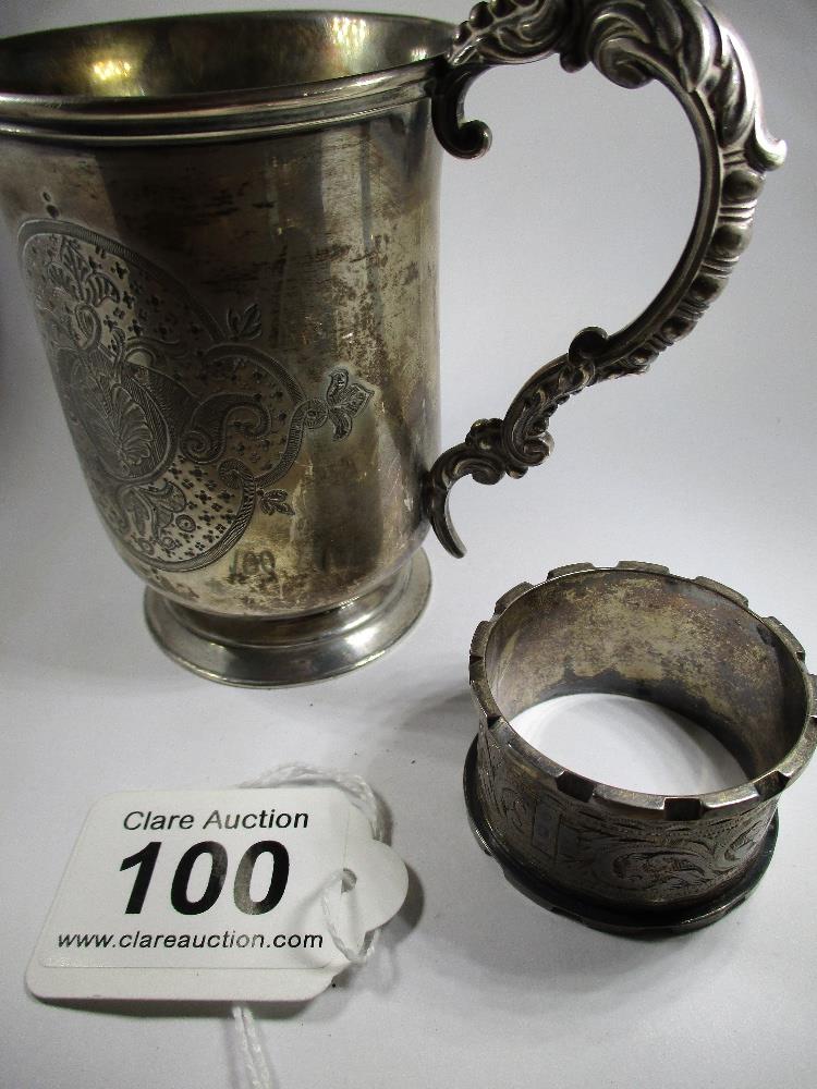 A Victorian silver mug and a silver napkin ring - Image 10 of 10