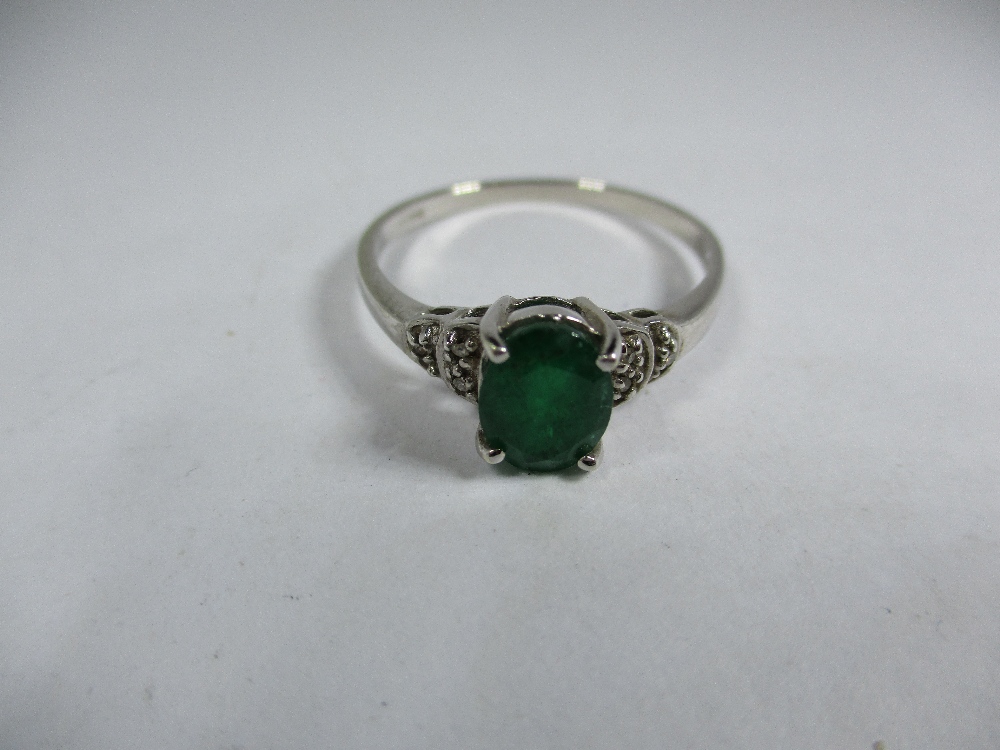A ring, pendant and earrings all on 9ct white gold set with emeralds - Image 2 of 9