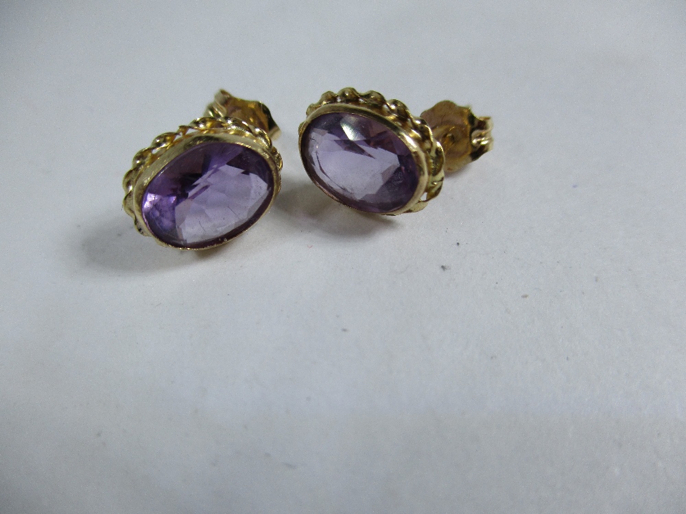 A pair of 585 gold and amethyst earrings and a silver necklace with a large amethyst pendant - Image 2 of 11