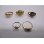 5 Gold rings approx 6.2g 18ct and 6.3g 9ct